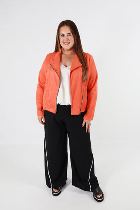 Amber Suede Biker Jacket in Orange