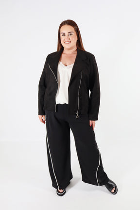 Amber Suede Biker Jacket in Black