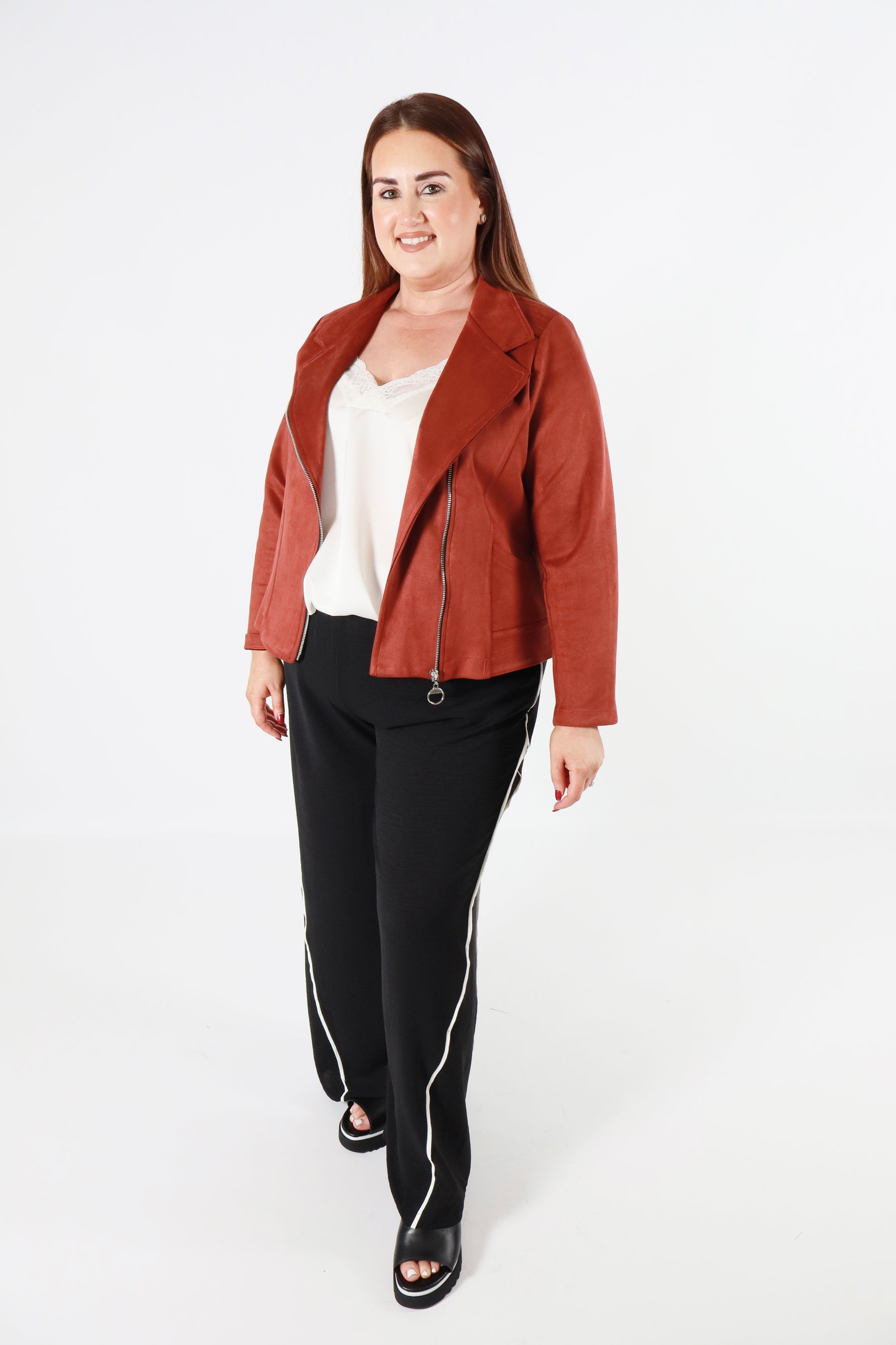 Amber Suede Biker Jacket in Rust