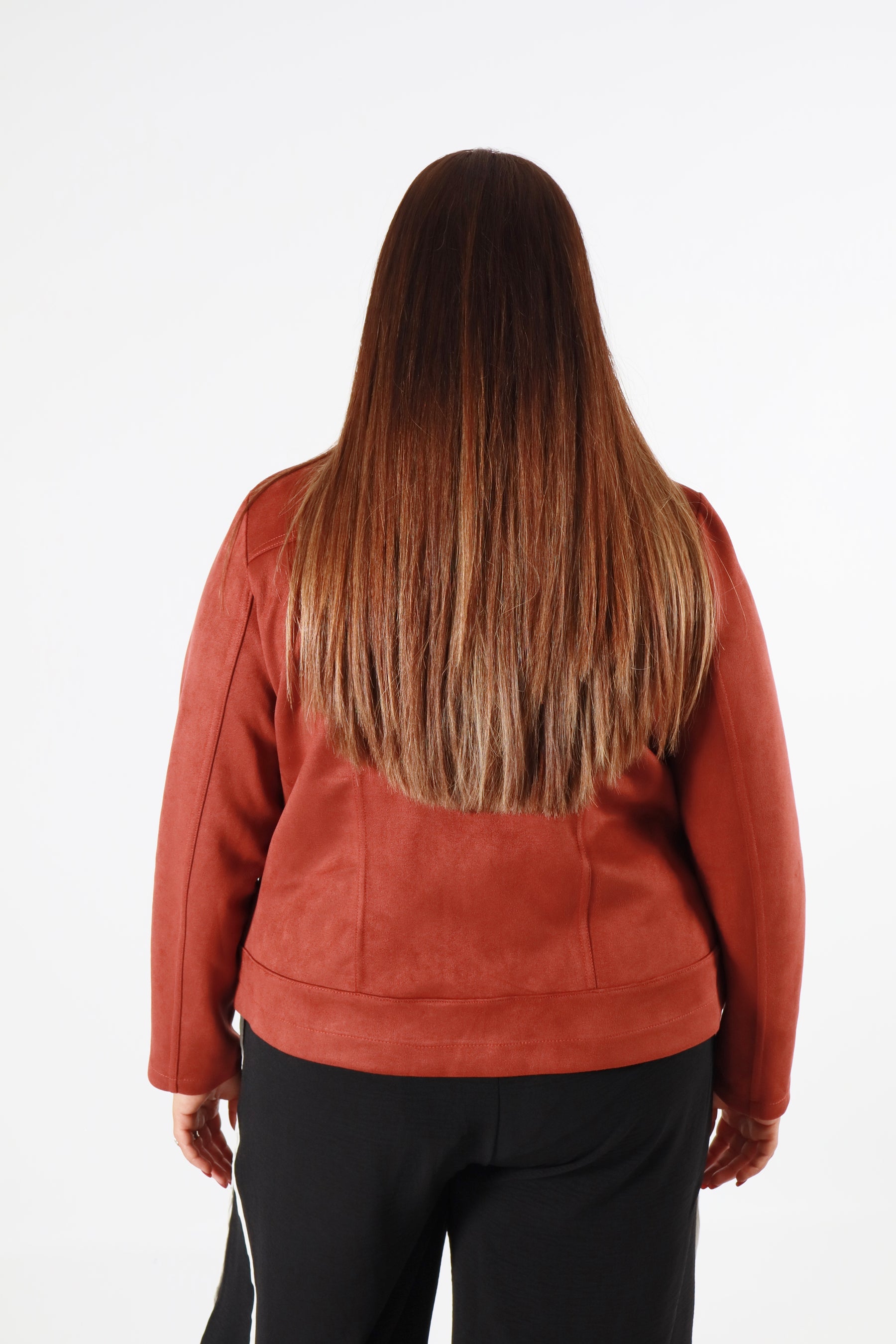 Amber Suede Biker Jacket in Rust