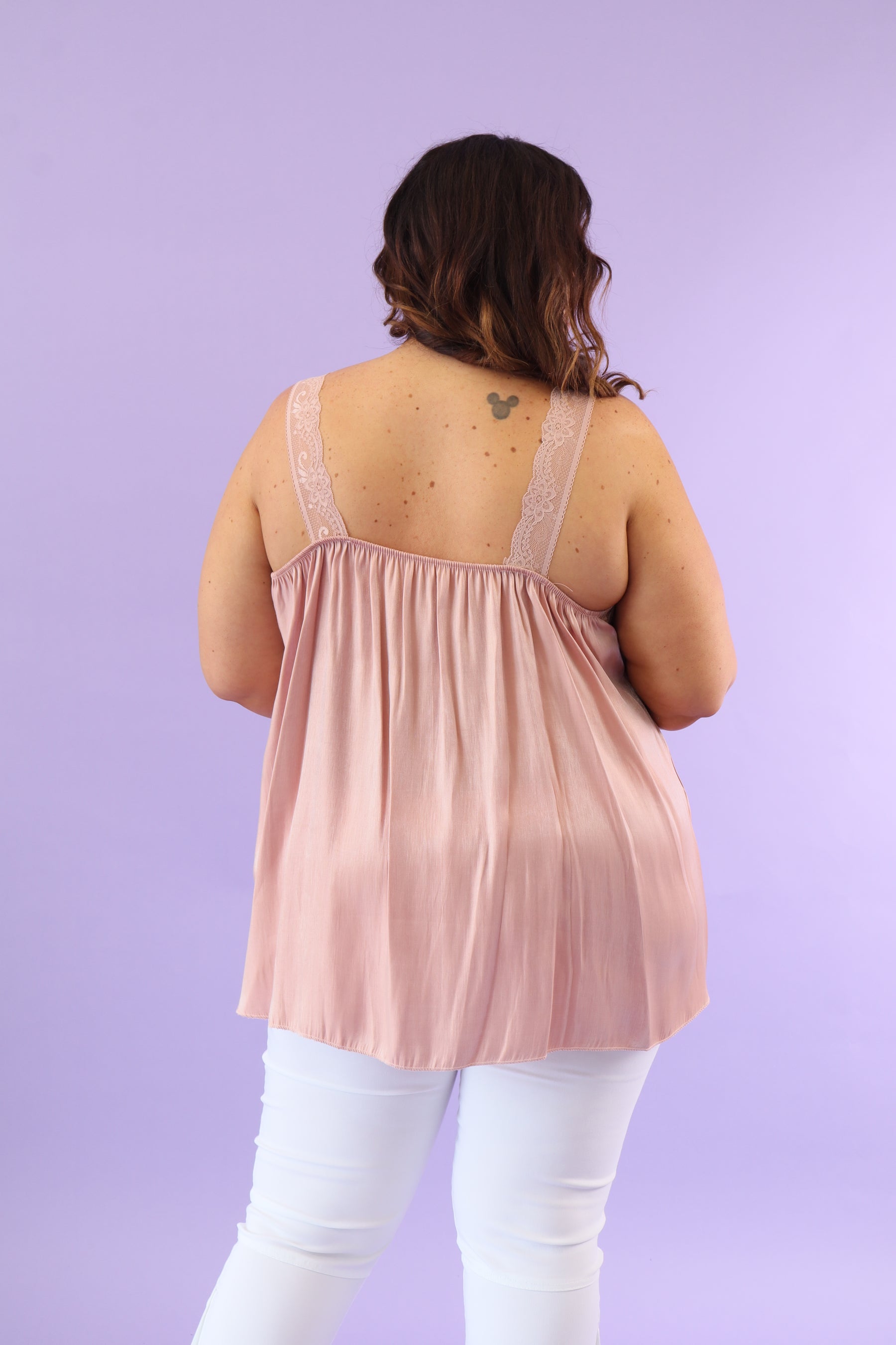 Lola Lace Trim Shimmer Vest in Dusty Pink