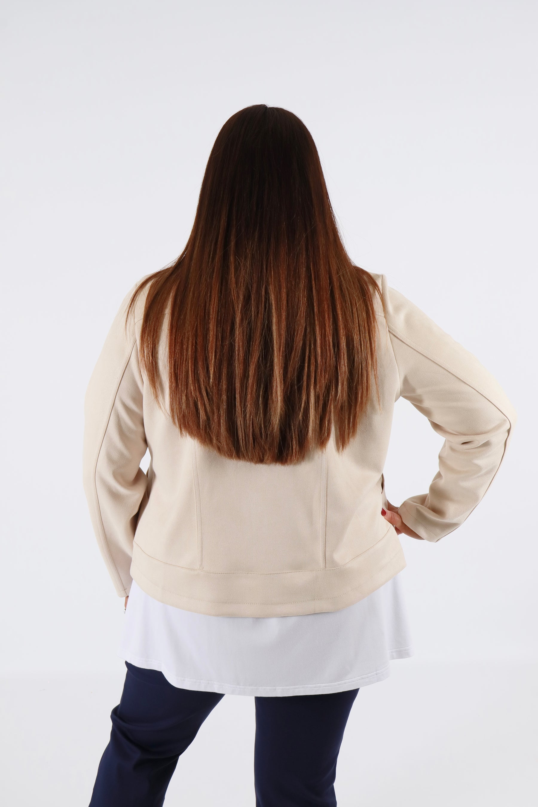 Amber Suede Biker Jacket in Beige