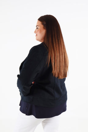 Amber Suede Biker Jacket in Navy