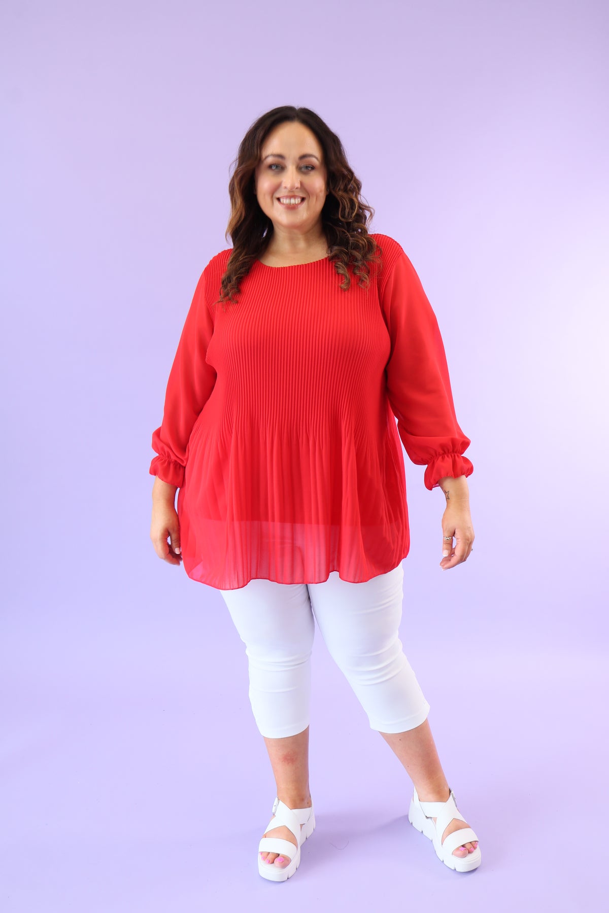 Maizie Pleated Blouse in Red