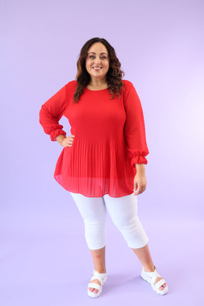 Maizie Pleated Blouse in Red