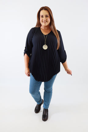 Bonnie Pleated Blouse in Navy