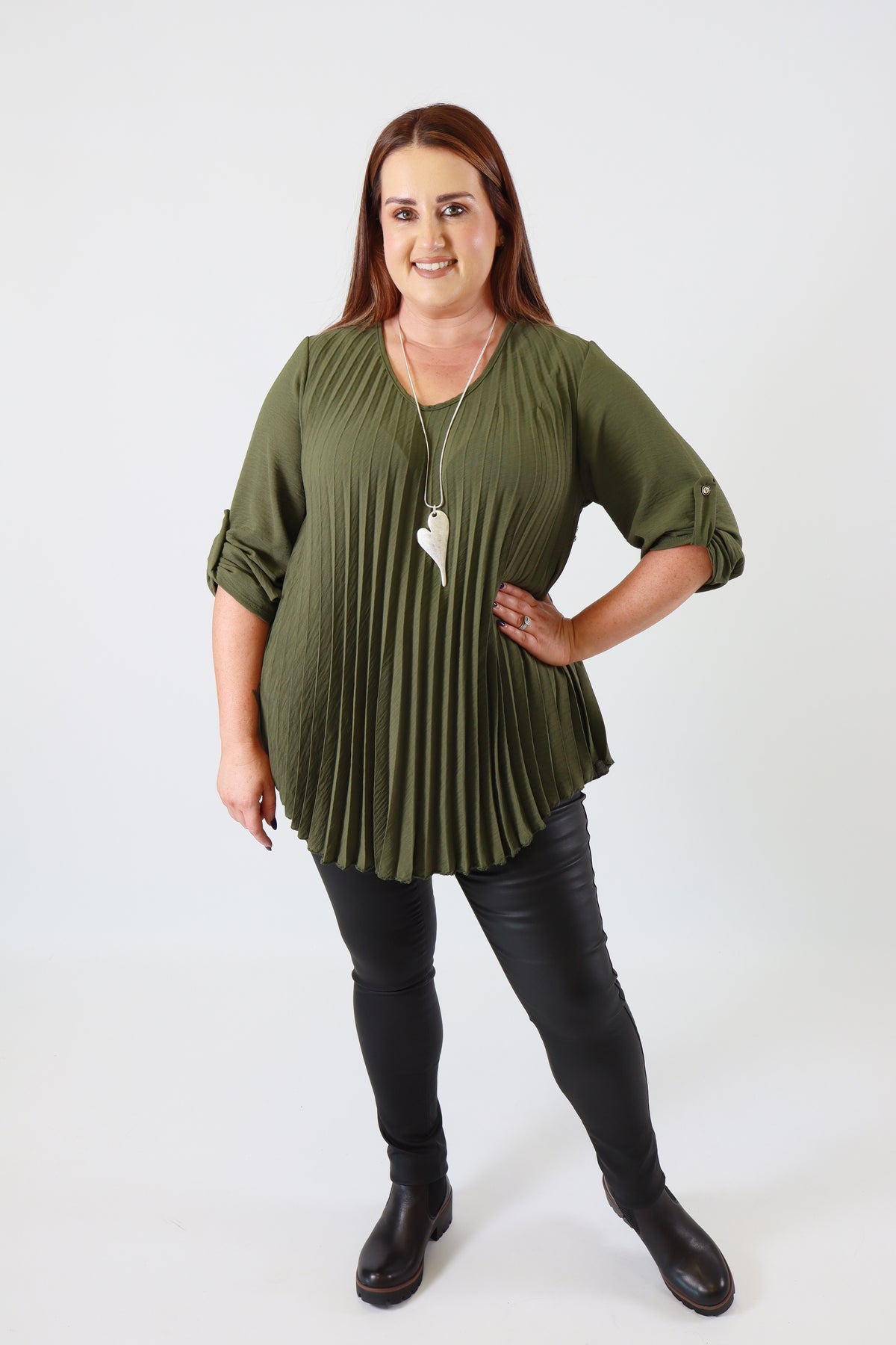 Bonnie Pleated Blouse in Khaki