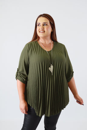 Bonnie Pleated Blouse in Khaki
