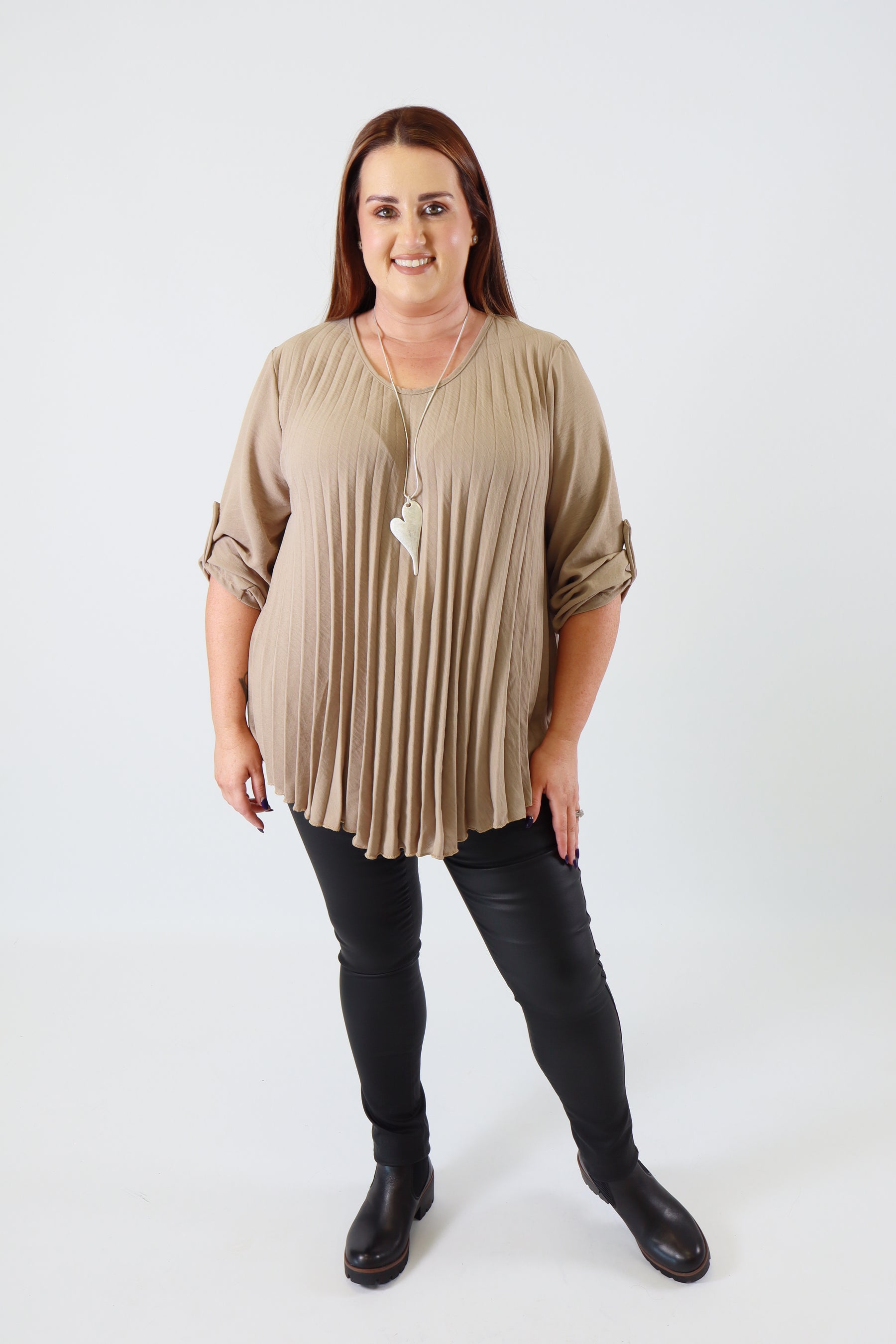Bonnie Pleated Blouse in Taupe