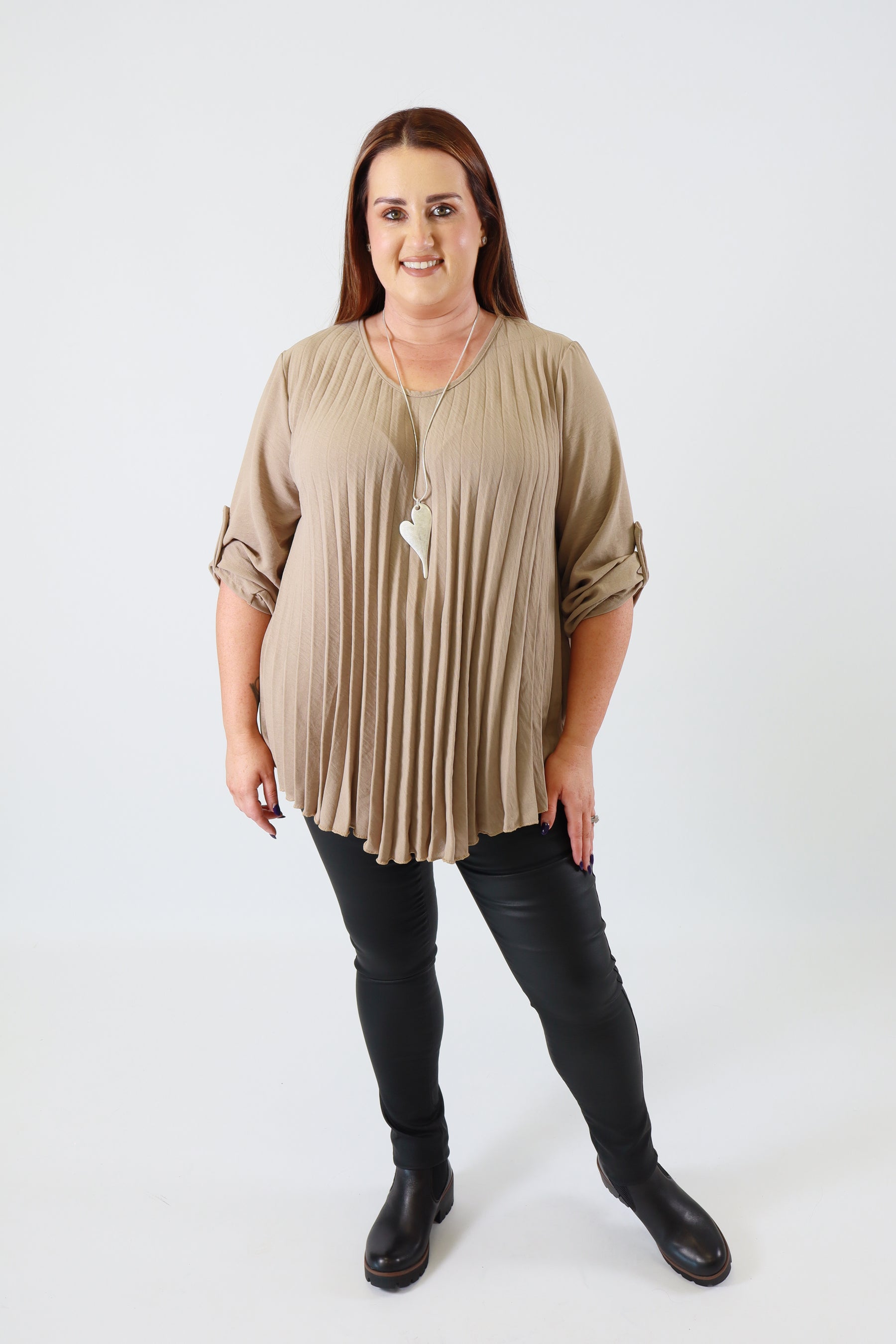 Bonnie Pleated Blouse in Taupe