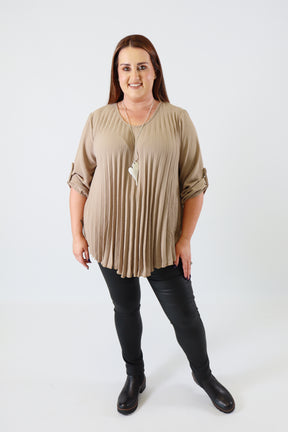 Bonnie Pleated Blouse in Taupe