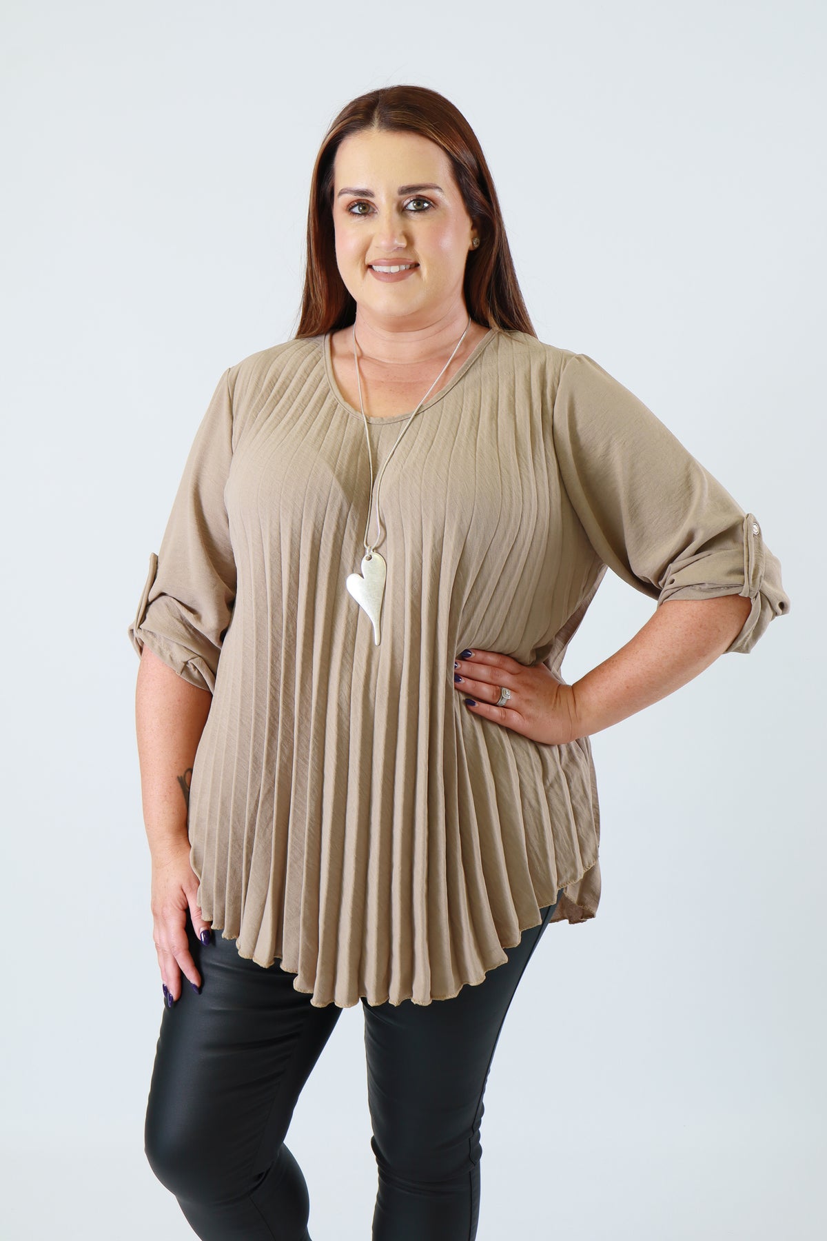 Bonnie Pleated Blouse in Taupe