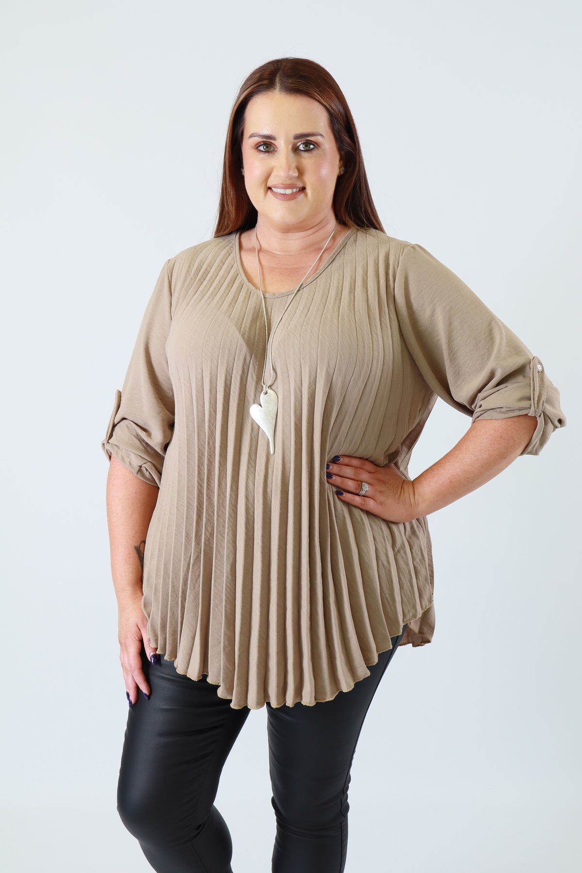 Bonnie Pleated Blouse in Taupe
