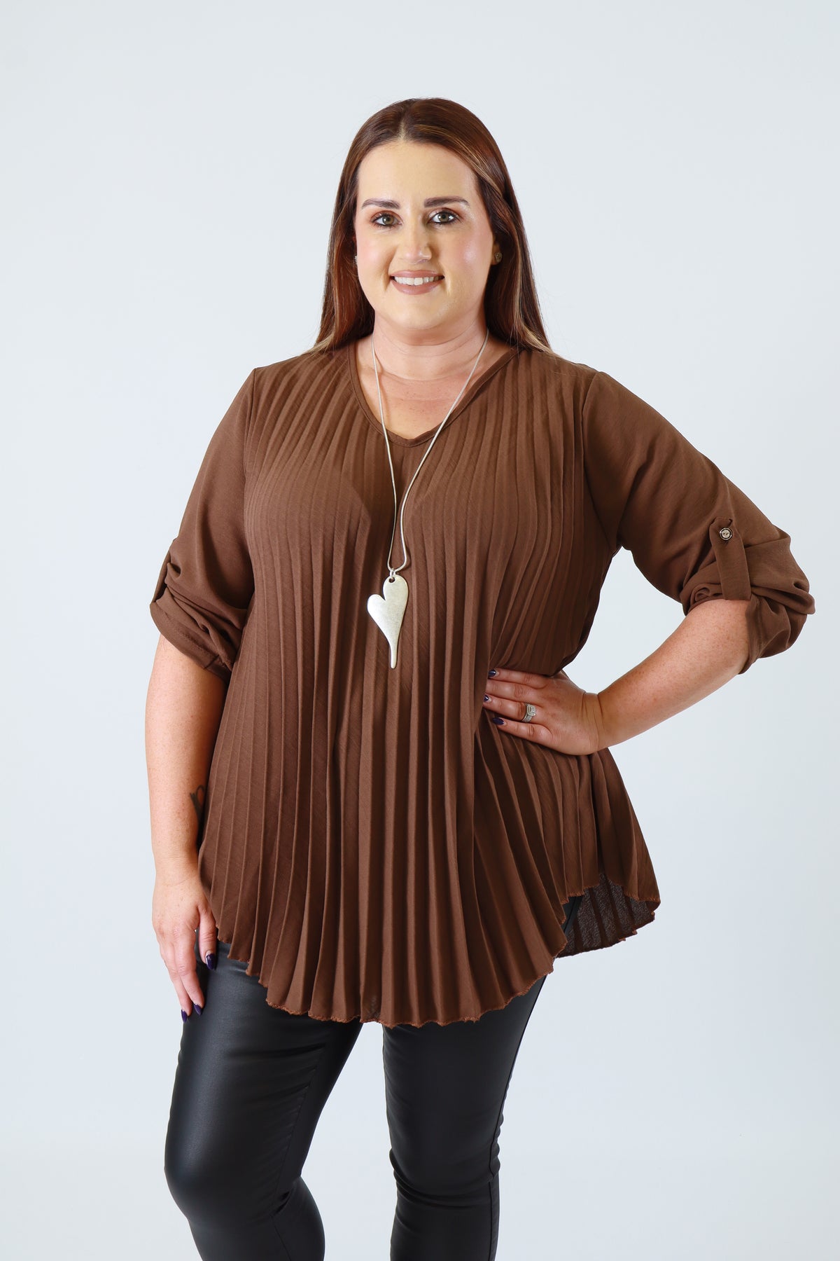 Bonnie Pleated Blouse in Brown