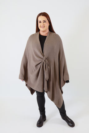 Helena Knitted Cape in Taupe