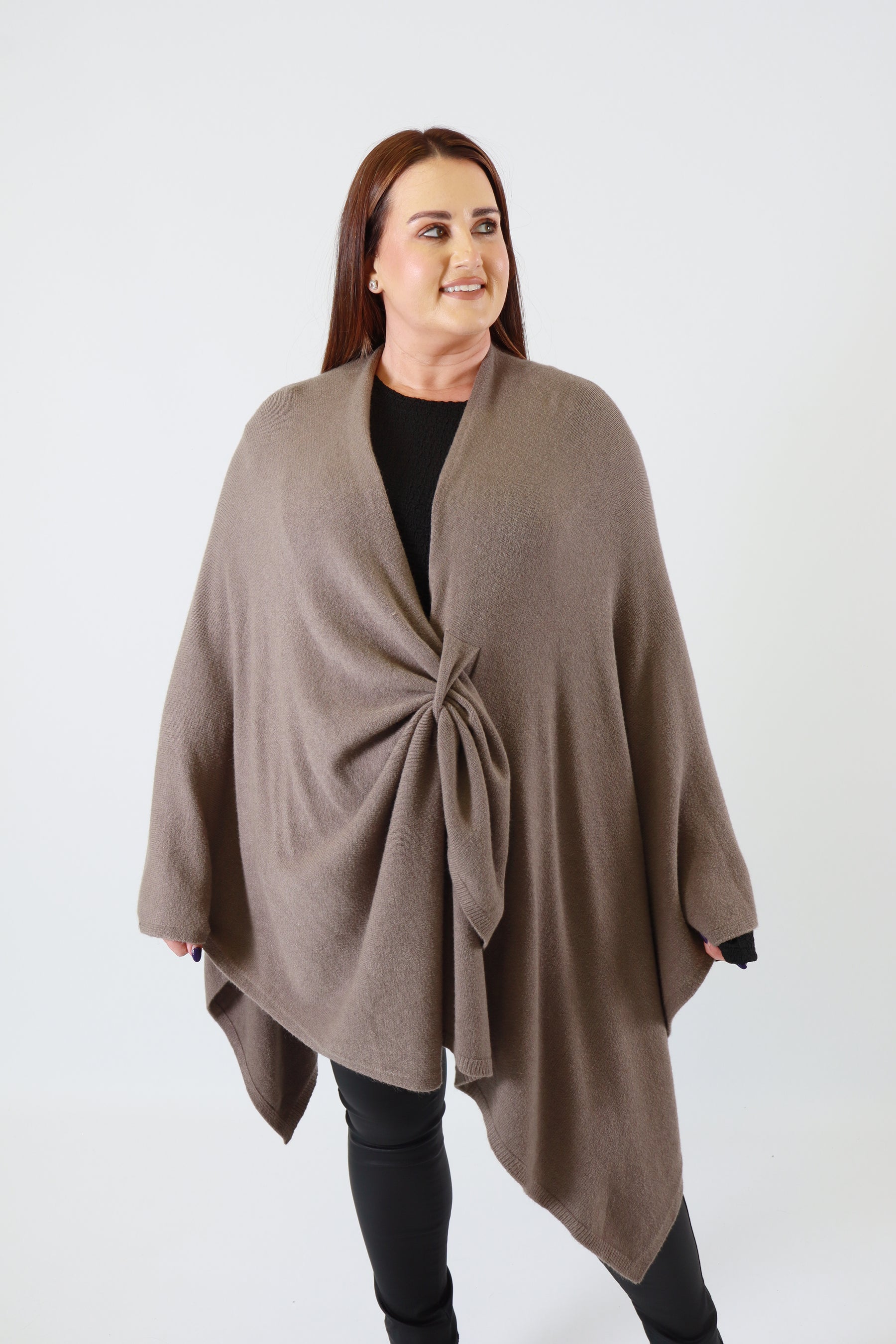 Helena Knitted Cape in Taupe