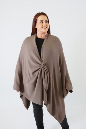 Helena Knitted Cape in Taupe