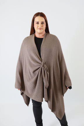 Helena Knitted Cape in Taupe