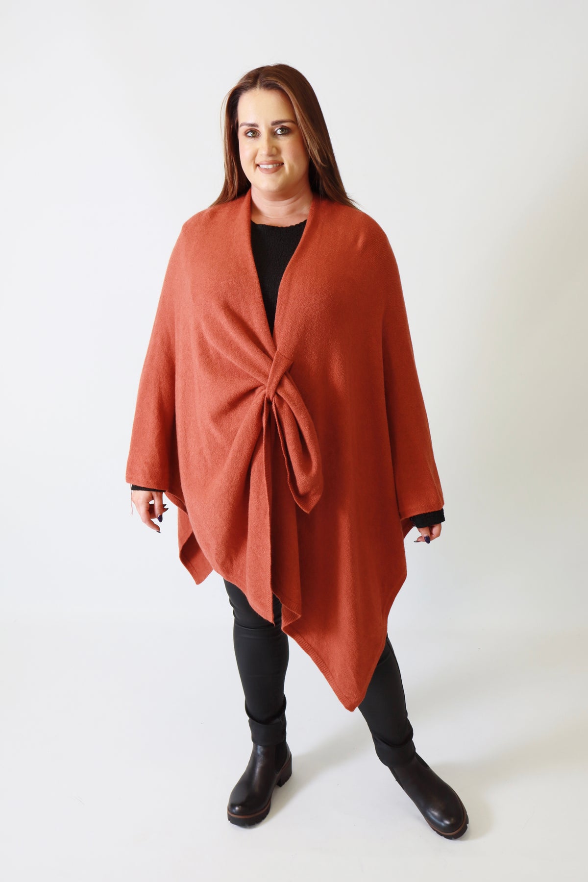 Helena Knitted Cape in Rust