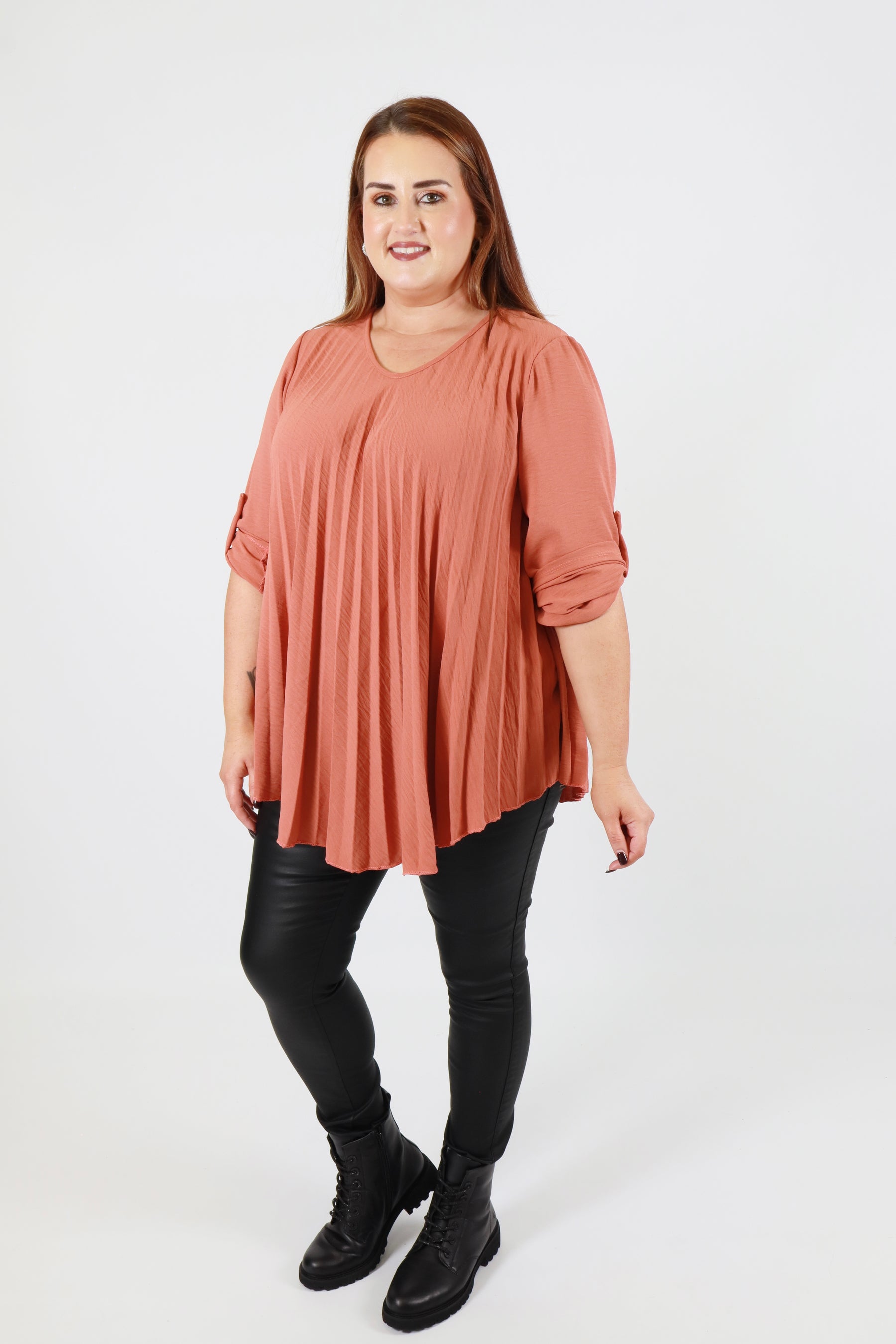 Bonnie Pleated Blouse in Rust
