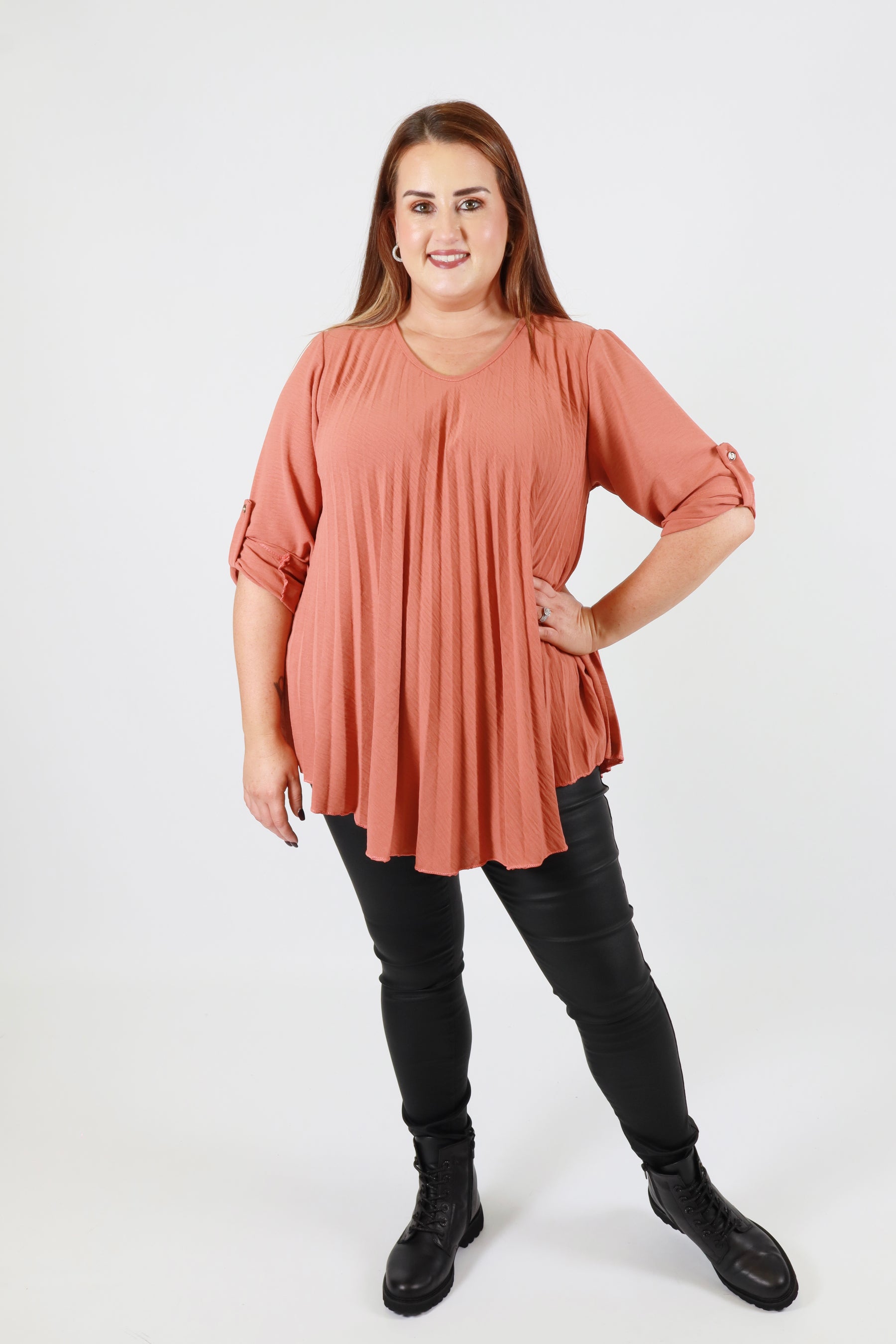 Bonnie Pleated Blouse in Rust