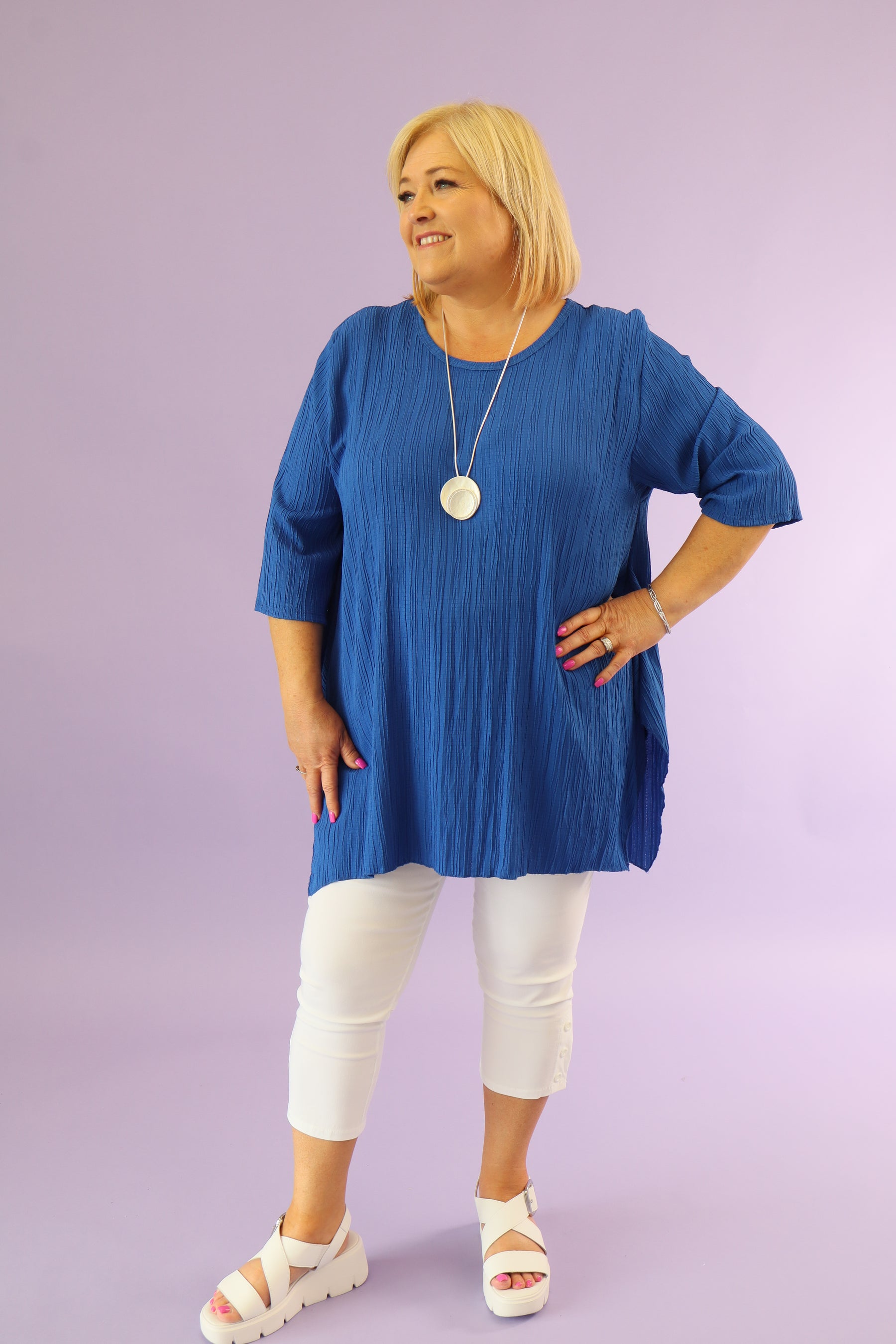 Penny Crinkled Top in Blue