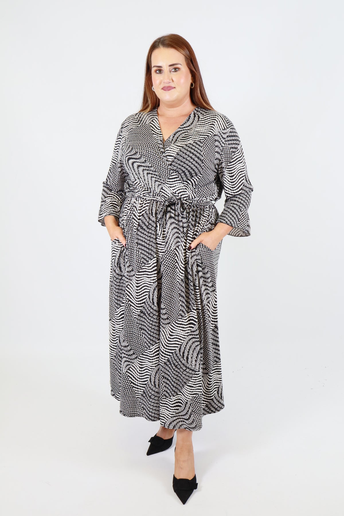 Dani Dress in Black and White Geo Print
