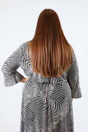 Dani Dress in Black and White Geo Print