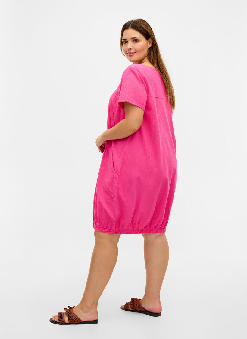 Zizzi Cotton Bubble Dress in Hot Pink