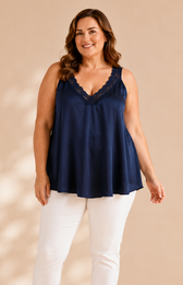 Jade Lace Trim Vest in Navy