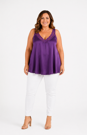 Jade Lace Trim Vest in Purple