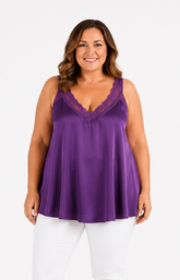 Jade Lace Trim Vest in Purple