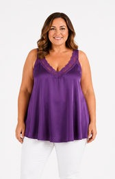 Jade Lace Trim Vest in Purple