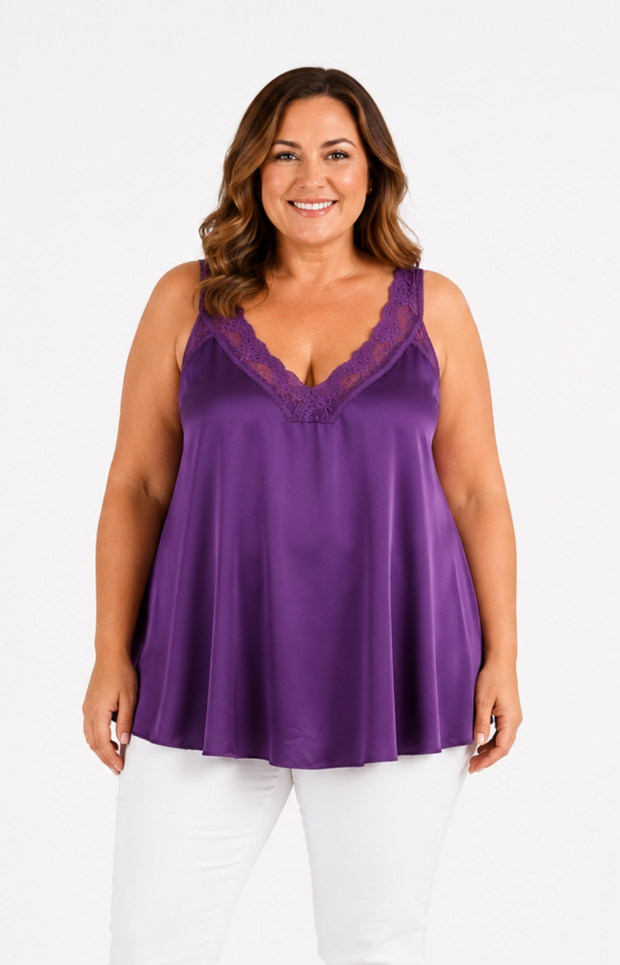 Jade Lace Trim Vest in Purple