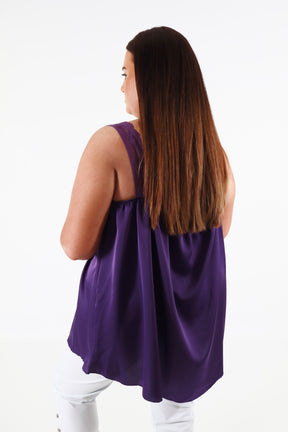 Jade Lace Trim Vest in Purple