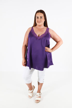 Jade Lace Trim Vest in Purple