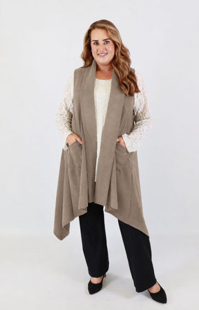 Jennifer Suede Waistcoat in Beige 
