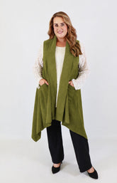 Jennifer Suede Waistcoat in Khaki 