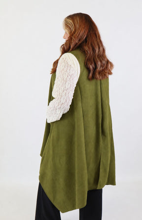Jennifer Suede Waistcoat in Khaki 