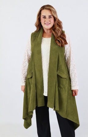 Jennifer Suede Waistcoat in Khaki 