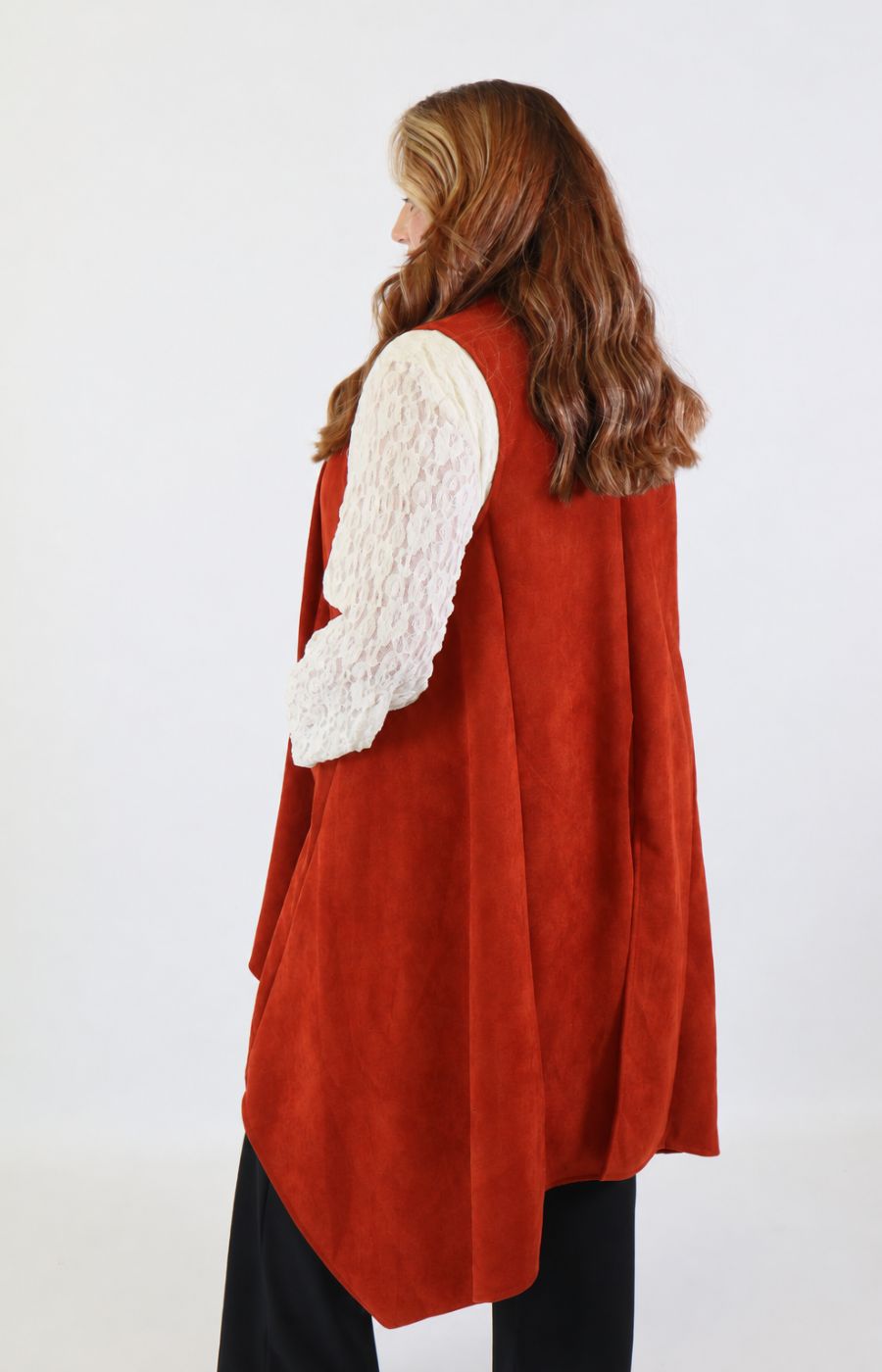 Jennifer Suede Waistcoat in Rust 