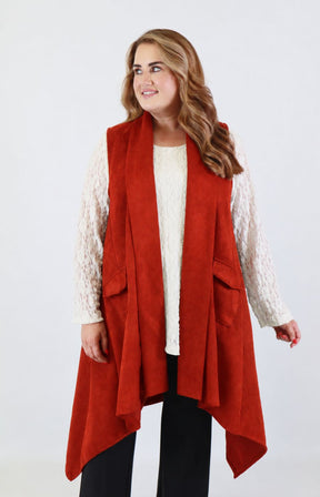 Jennifer Suede Waistcoat in Rust 