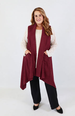 Jennifer Suede Waistcoat in Wine 