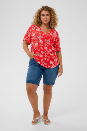 Kaffe Curve Ami S/S Blouse in Red 