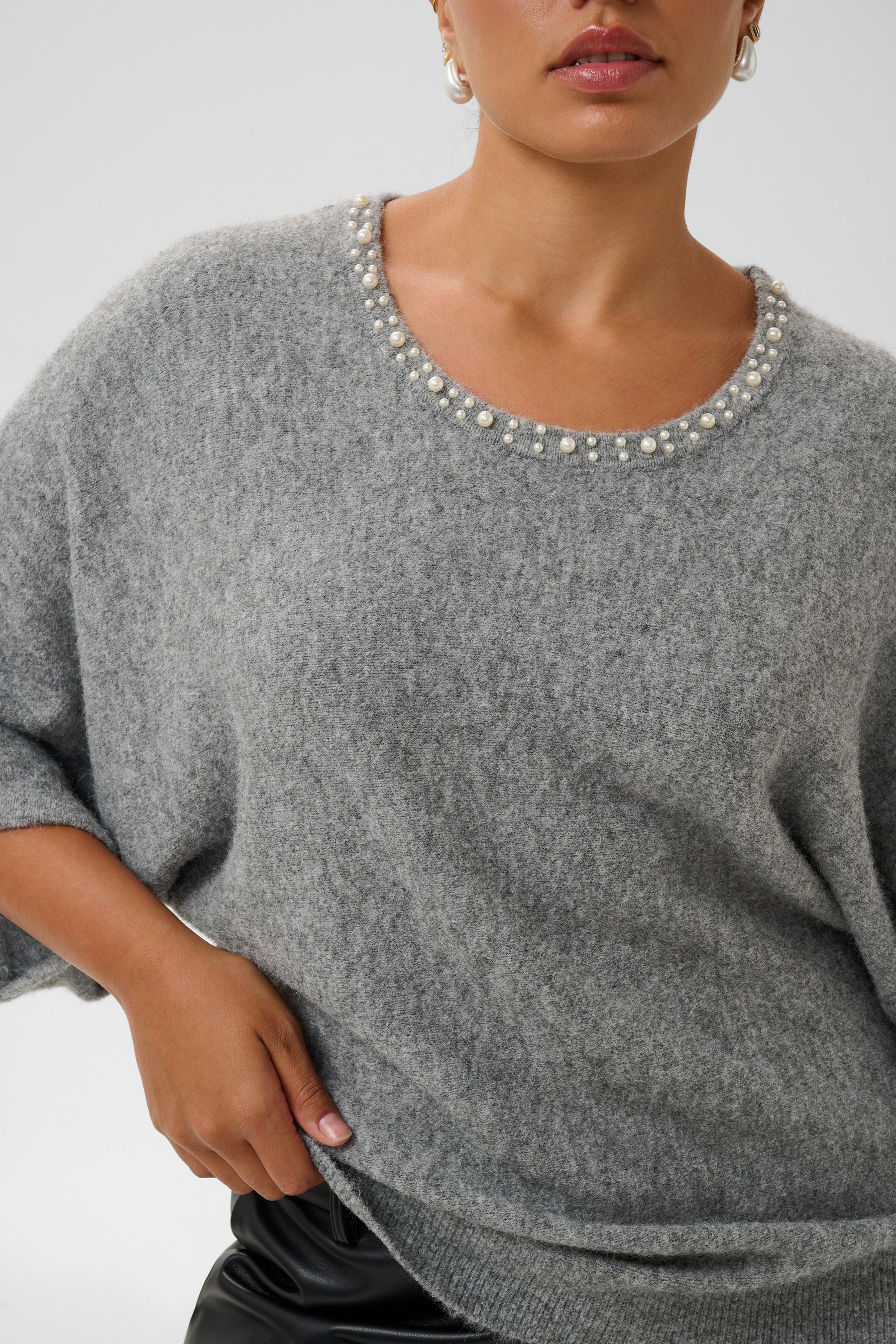 Kaffe Curve Bettie Knit Top in Grey 