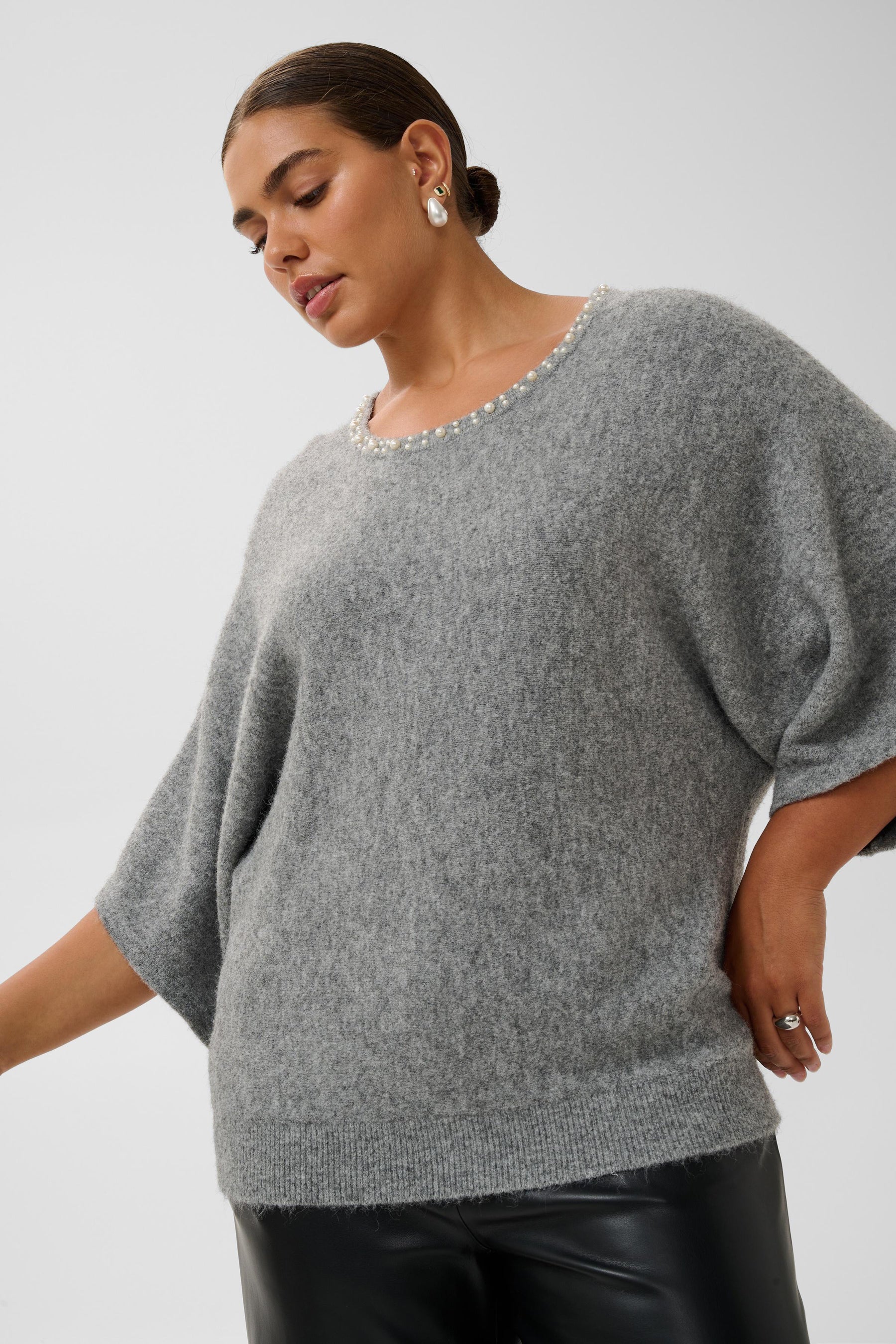 Kaffe Curve Bettie Knit Top in Grey 