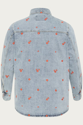 Kaffe Curve Betty Denim Jacket with Red Flowers