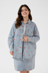 Kaffe Curve Betty Denim Jacket with Red Flowers