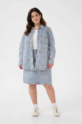 Kaffe Curve Betty Denim Jacket with Red Flowers