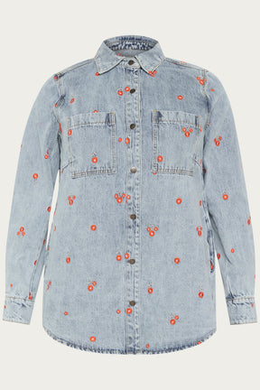 Kaffe Curve Betty Denim Jacket with Red Flowers